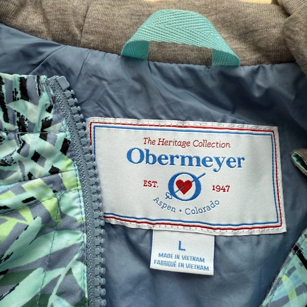 Obermeyer Peri Down Anorak Jacket Kids Girls Light Blue Green Botanical - Large